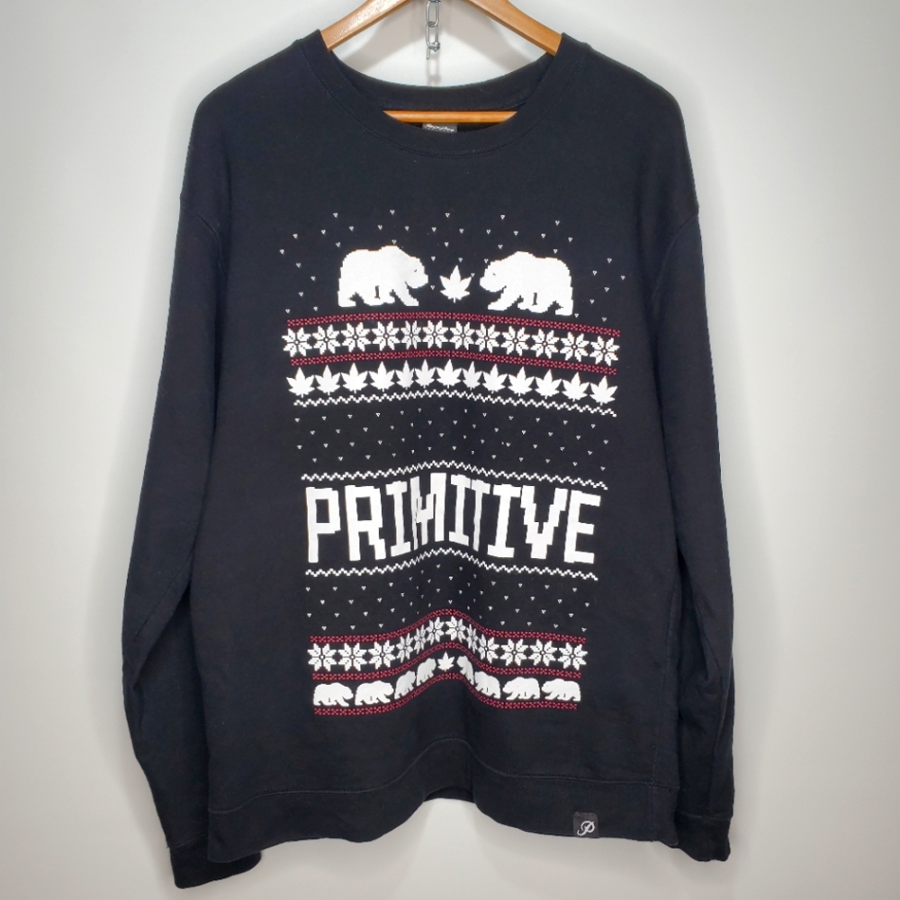Primitive Jolly Bear Christmas Crewneck Sweatshirt Size Large